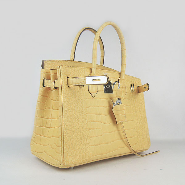 Replica Hermes Birkin 30CM Crocodile Veins Bag Yellow 6088 On Sale